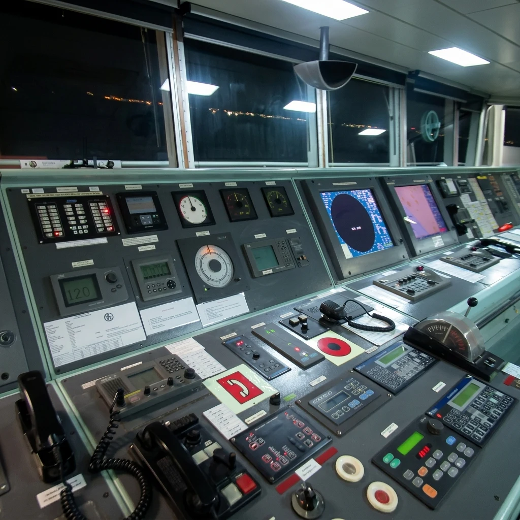 Navigation and communication controls on the vessel bridge